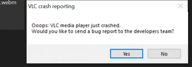 VLC media player crash